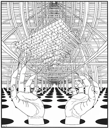 Alvy Ray Smith's 1973 Synapse image, originally designed as the cover for the 1973 Switching and Automata Theory Symposium proceedings.